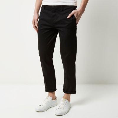 Black stretch cropped slim chino trousers